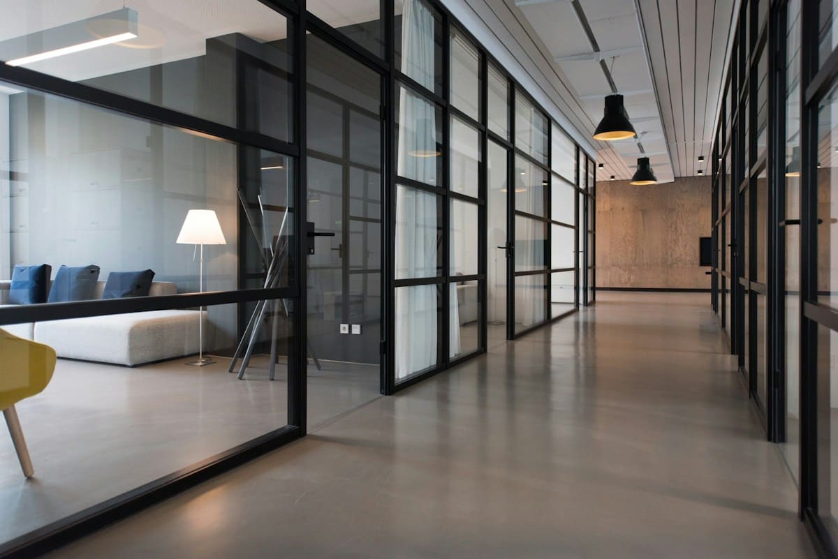 Light-filled contemporary workspace showing interior design detail Light-filled contemporary workspace showing interior design detail